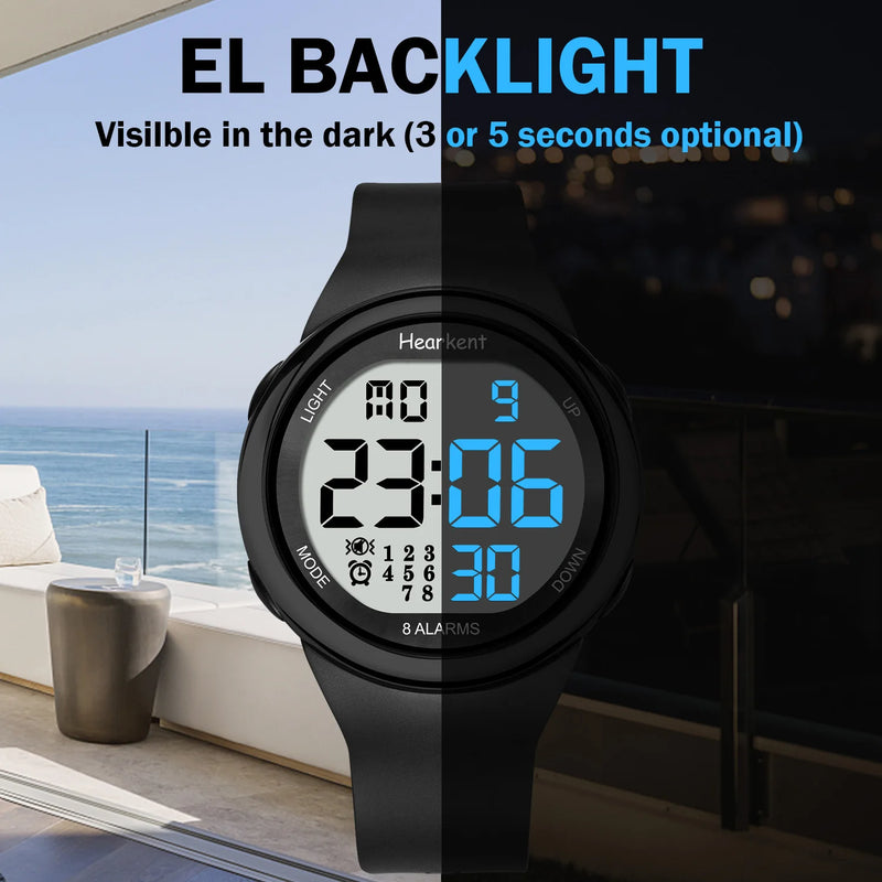 Hearkent Unisex 8 Vibrating Alarms Watch Medication Pill Clock Reminder Big Number Waterproof for Deaf - Visuel 4 | SAMAG