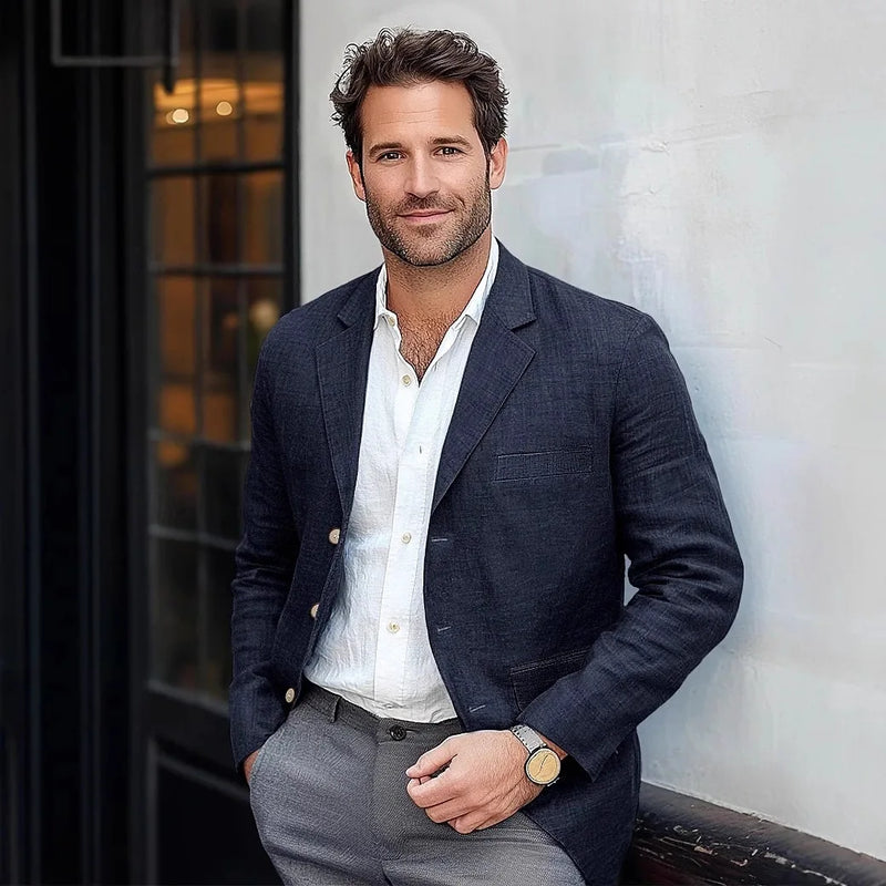 Men's Blazer Jacket Linen Tuxedo Single - Breasted Summer Casual Groomsmen For Wedding Pocket Clothes Office - View 4 | SAMAG
