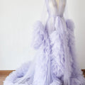 Women's Dressing Gown Perspective Sheer Long Tulle Robe Puffy Pregnancy Maternity Dress for Baby Shower Nightgown Sleepwear