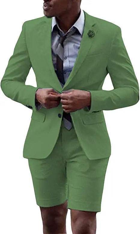 2 Pieces  Men's Casual Suit Single Breasting  Lapel Groomsmen with Short  for Wedding (Blazer+Pants)
