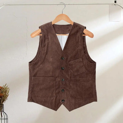 Men Corduroy Vest Coat Vintage V-neck Sleeveless Single | SAMAG