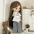 For Blythe Doll Outfit Clothing Princess Lace Maid Skirt Set Cute Plaid Pants Vintage Dress Clothes OB24 OB22 1/6 Accessories