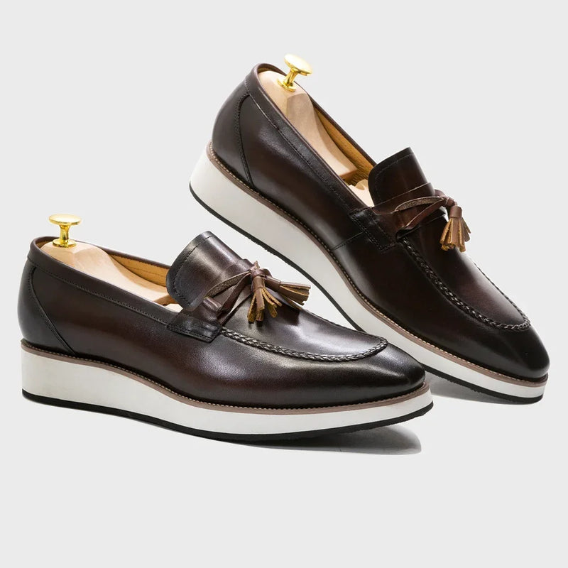 Men's Calfskin Leather Tassel Loafers Casual Flat Shoes Handmade Stylish and Comfortable Suitable for Office Street Wear