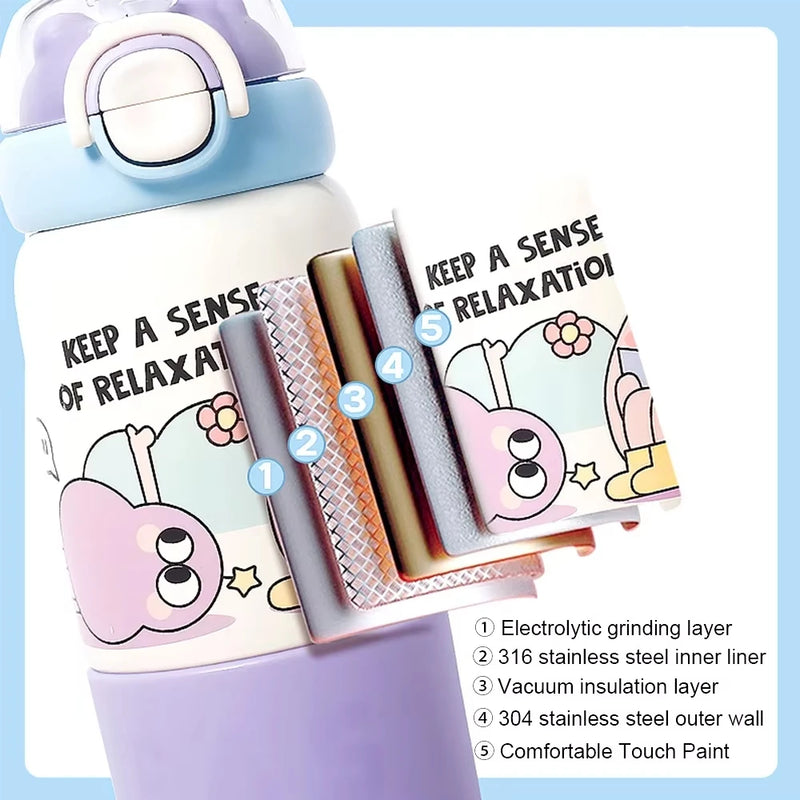 500ML Cute Cartoon Kids Thermos Bottle Children's Thermal Water Bottle 316 Stainless Steel Thermos Mug For Outdoor Water Cup ﻿