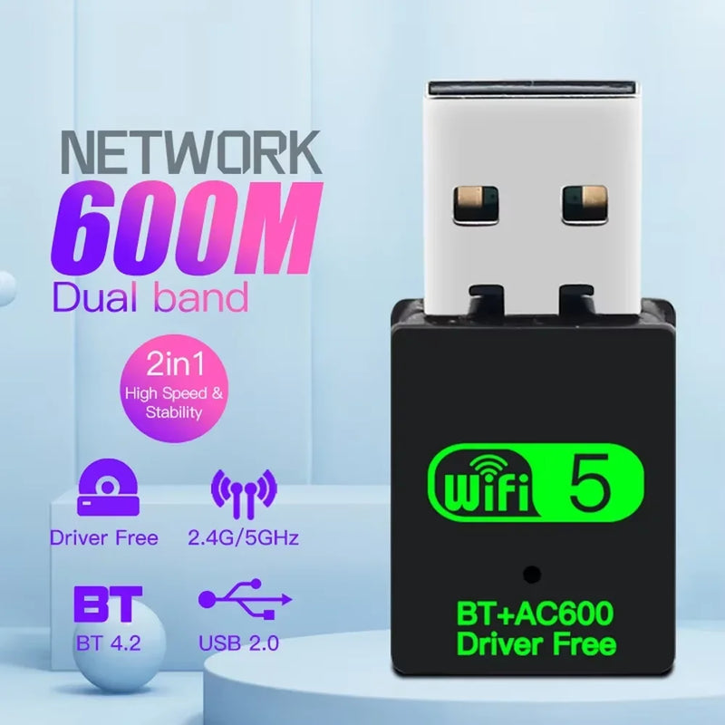 2in1 USB WiFi Bluetooth Wireless Adapter 600Mbps Dongle Dual Band 2.4G+5GHz High - Speed Network Card 150M - Visuel 8 | SAMAG