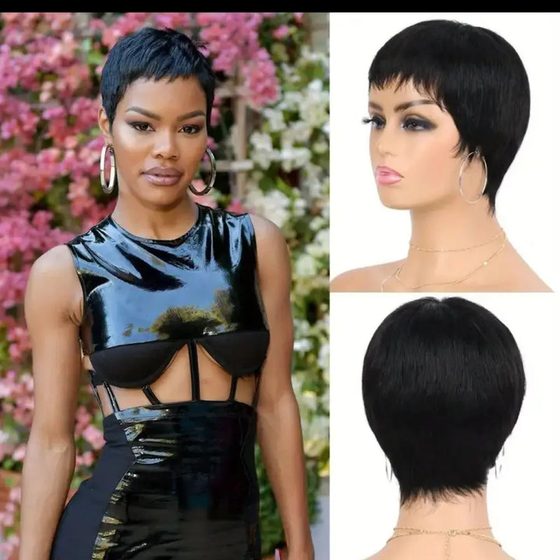 Short Wavy Layered Pixie Wig Human Hair Boy Cut Short Human Hair Wigs for Black Women Machine Made Brazilian Hair Wigs on Sale