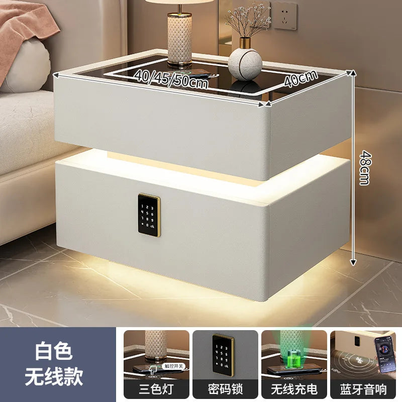 Modern Style Solid Wood Bedside Table with Wireless Charging Smart 2 Drawers Bedroom Nightstands with Lock 40/45/50cm