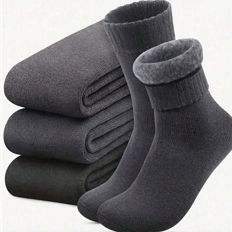 3Pairs Men's Thermal Lined Socks, Thick Soft Comfortable Sock For Cold Weather, Winter Hiking Boots, Black
