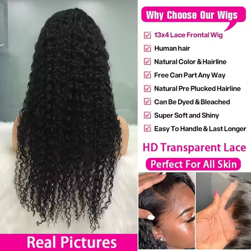 HD Transparent Deep Curly Frontal Wig 13x4 Curly Lace Front Human Hair Wigs For Black Women Wet And Wavy Water Clearance On Sale