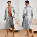 Men's Nightgown Shorts Set Solid Color 2-Piece Loungewear Bathrobe Shorts Set Thin Pajamas Kimono Bathrobe Long Robe Sleepwear
