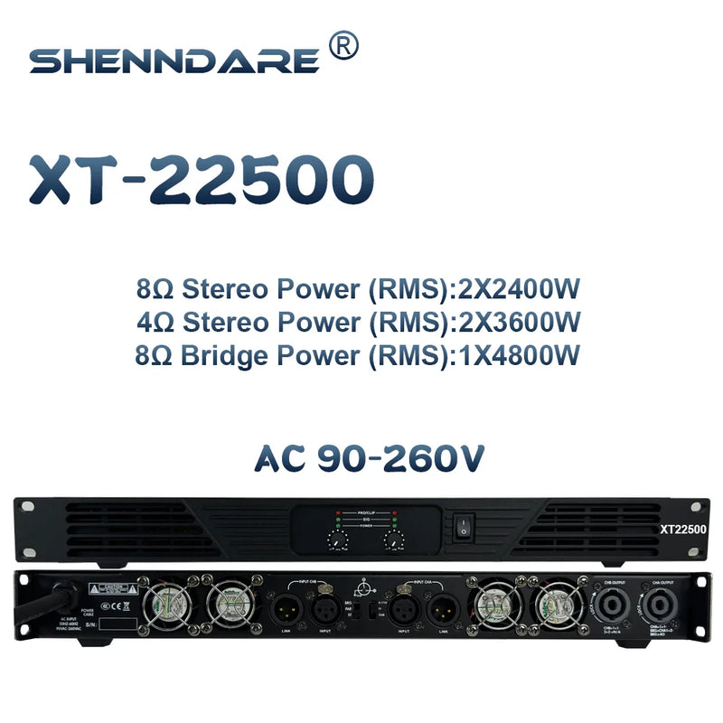 ShennDare XT22500 Professional Power Amplifier 2x2400W 8ohm DJ Subwoofer Amplifier 2 Channel Class D 2X3600W 4Ohm Speaker Preamp
