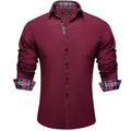 DiBanGu Men Shirt Long Sleeve Black Solid Red Paisley | SAMAG