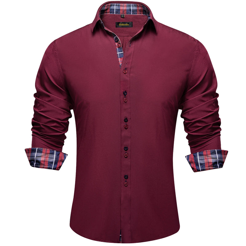 DiBanGu Men Shirt Long Sleeve Black Solid Red Paisley | SAMAG