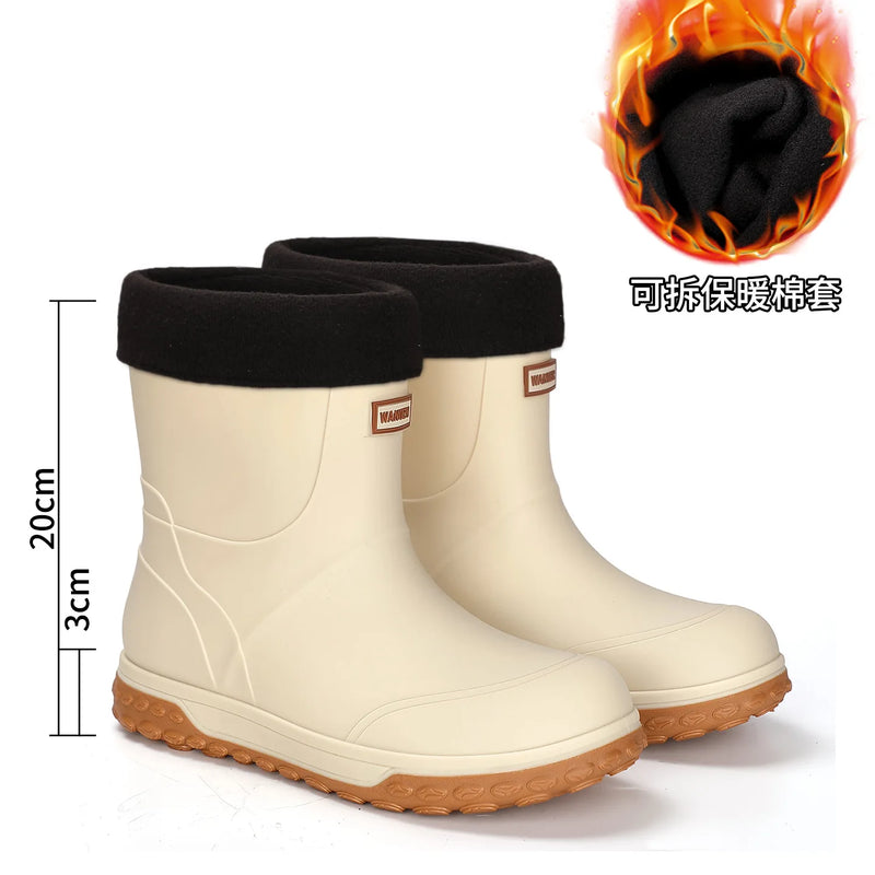 Men's Fashion Rain Boots High Quality Anti-Slip Waterproof Shoes Thick Bottom Wear-Resistant Outdoor Drawstring Work Rubber Shoe