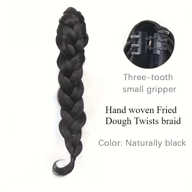 Synthetic Braided Ponytail Wig With Claw Clip Elegant Curly Wave Braids Ponytail Extension For Women Heat Resistant Fiber Hair