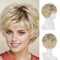 Women's Fashion Short Wigs Natural Synthetic Hair Mixed Blonde Pixie Cut Layered Wig with Bangs Heat Resistant Daily Party Use
