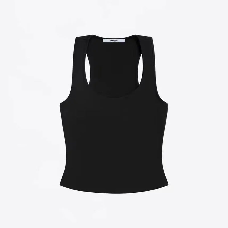 ANK Air Summer Top with Solid Color, Black and White Powder, Wide Shoulder Strap, I-Shaped Tank Top, Women's Sports, Daily Wear