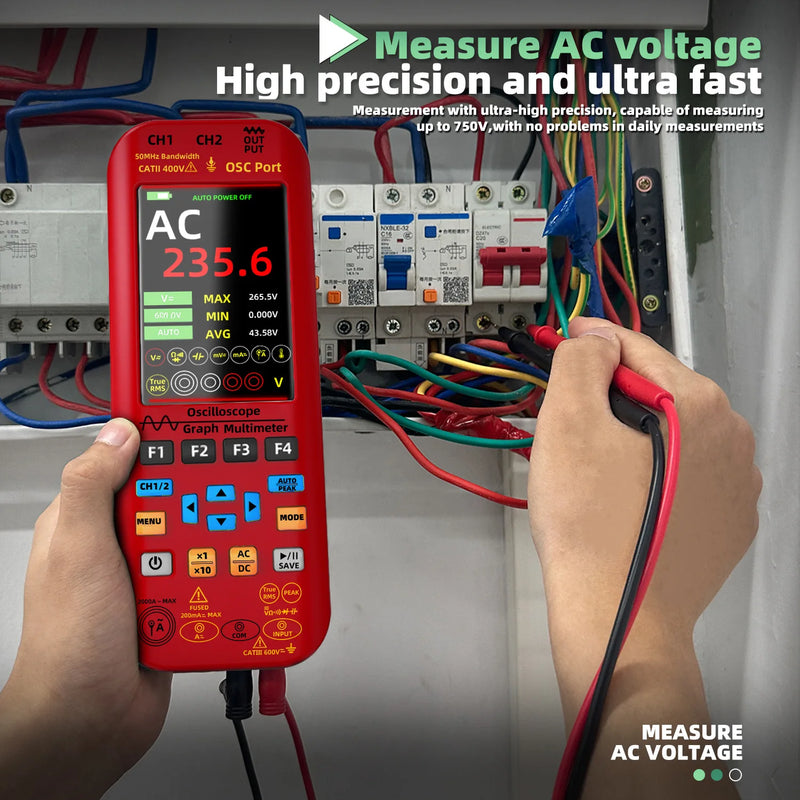BSIDE 4-IN-1 Handheld Oscilloscope Digital Multimeter+Function Signal Generator Dual Channel O7:25MHz/O9:50MHz Current Tester