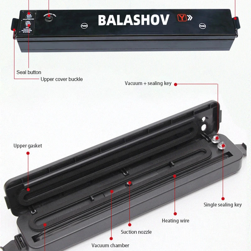 220V Electric Vacuum Sealer Packaging Machine with Free 15pcs Vacuum Bags Machine Household Black Food Vacuum Sealer