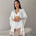 Women's Sexy Night Gown Robe V-Neck Satin Lace Bathrobe | SAMAG
