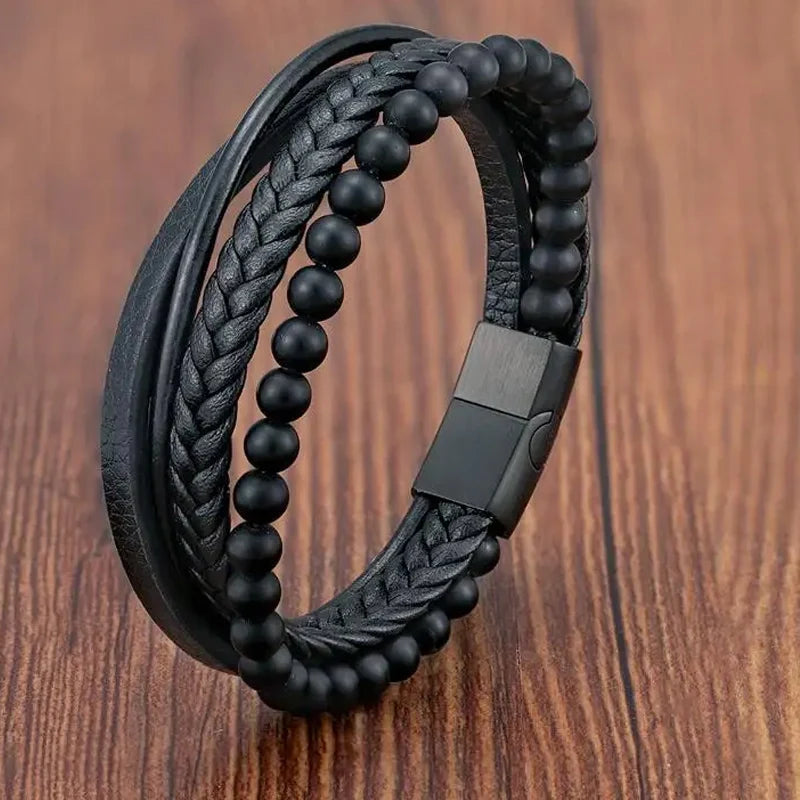 Charm Braid Rope Bracelet For Men Stainless Steel Magnetic Buckle Genuine Leather & Bangles Male Female - Visuel 15 | SAMAG