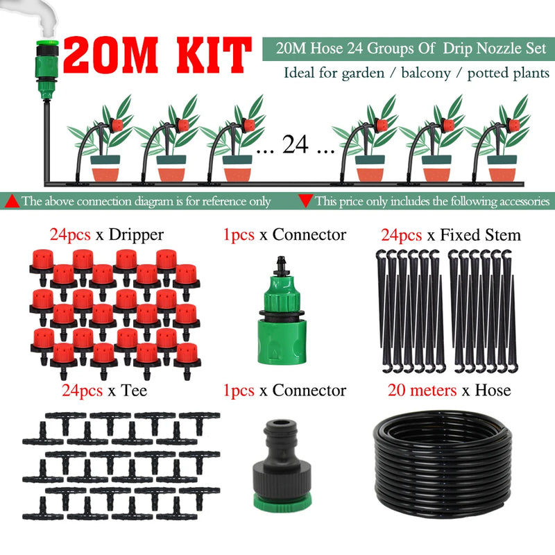 50-5M 1/4'' Hose Adjustable Drippers Automatic Watering Kit for Garden Greenhouse Home Outdoor Sprinkler Drip Irrigation System