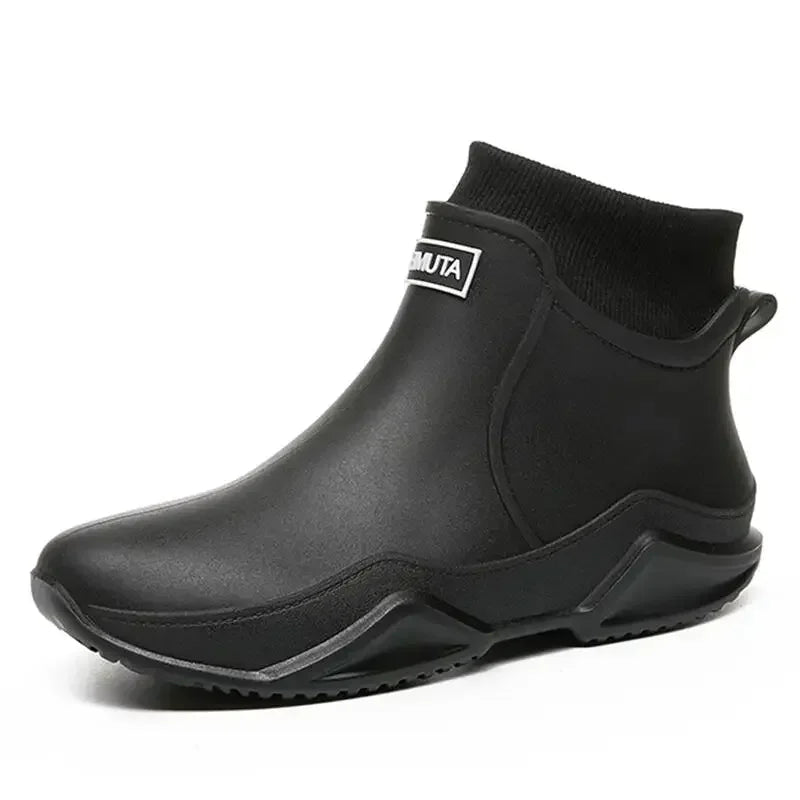 Waterproof Men's Rain Shoes Winter Warm Plush Men Rain Boots Outdoor Non-slip Couple Rain Shoes Fashion Men's Work Boots