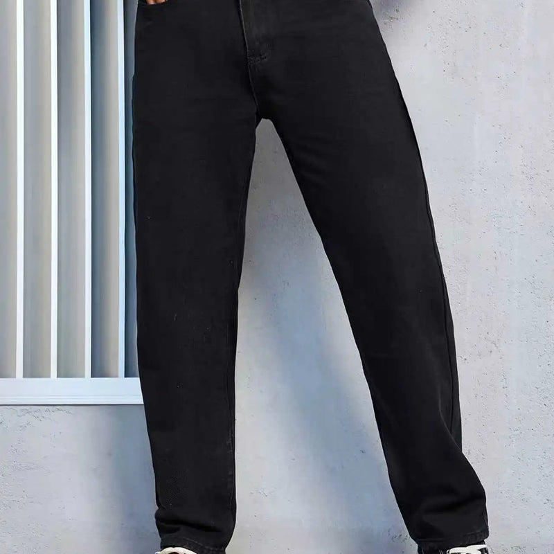 Men's Casual Solid Black Regular fit Jeans | SAMAG
