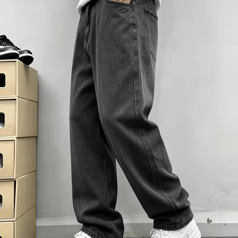 Men's Loose Fit Jeans - Streetwear Cargo Pants with Functional Pockets, Non - Stretch Denim for Everyday & - View 4 | SAMAG