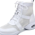 Women's Dancing Shoes Soft Bottom Leather mid Heel Black Mesh Breathable Square Dance Shoes Jazz Sailor Dance Footwear