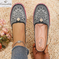 Goreyodoly women mule flats rhinestone cutout patchwork shoes elastic slip on wide fit lightweight soft sole comfort loafers
