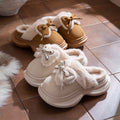 Bow Winter Women's Slippers Home Casual Plush Luxury Designer Woman Shoes Wedges Platform Fuzzy Fur Slides Fashion Soft Sole