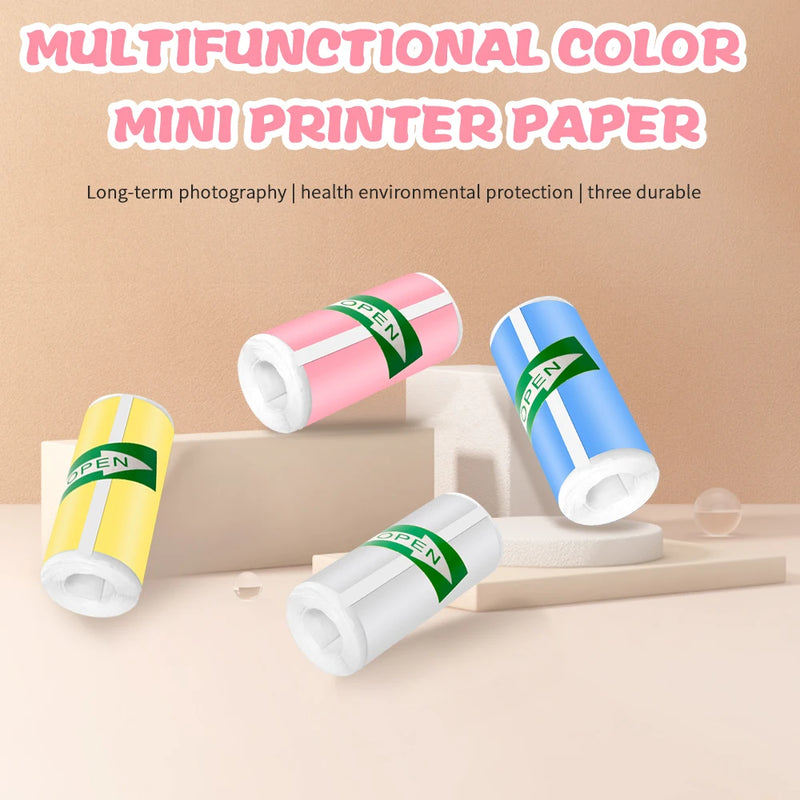 57*25MM HD Mini Printer Thermal Paper Self-adhesive Roll Paper Label Sticker Photo Inkless Printing Portable Printer Color Paper