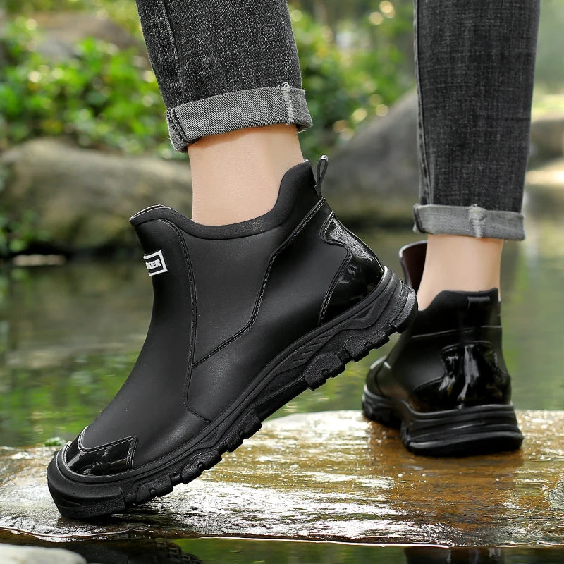 Men's Rain Boots Waterproof Boots Outdoor Non-slip Casual Ankle Boots Hiking Fishing Water Shoes Work Lightweight Rubber Boot