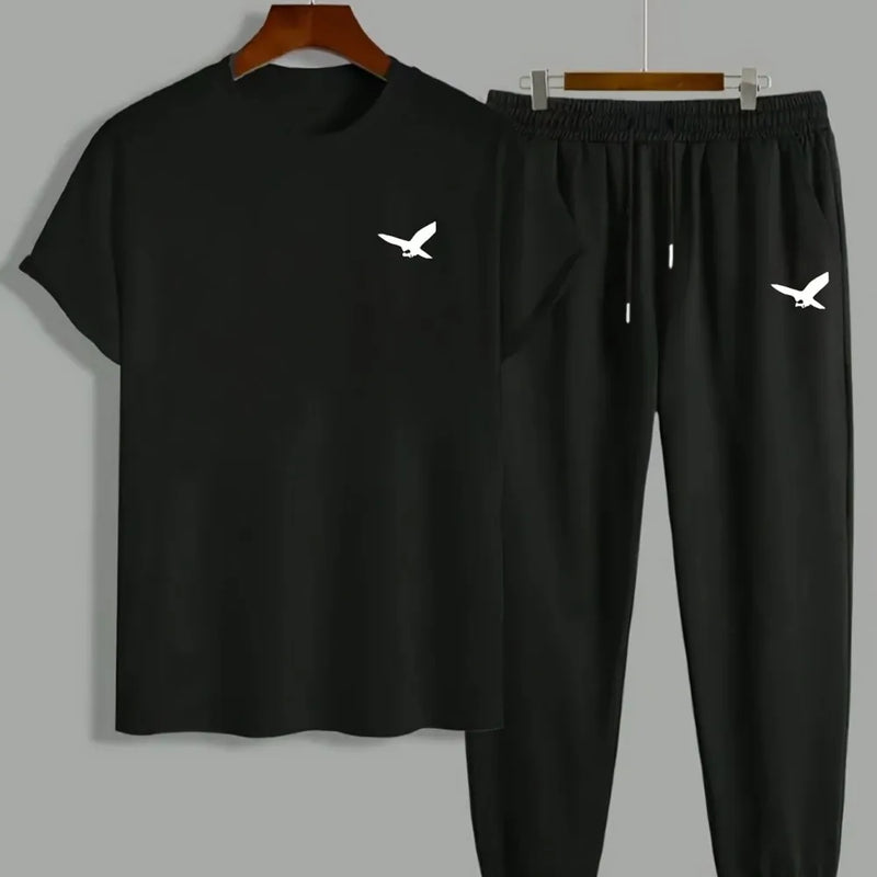 Hot selling new eagle print breathable round neck T-shirt and pants set for summer outdoor leisure fashion two-piece set