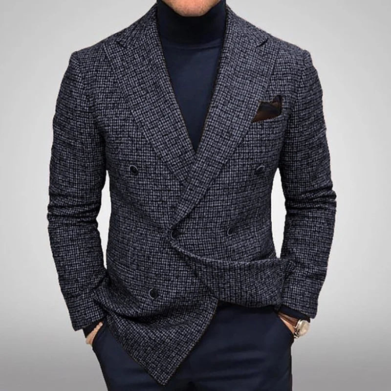 Casual Plaid Jacket Men Straight Leg Coat Green Youth Single Button Suit Collar Cotton Polyester Multi Pocket Grey Thickened ...