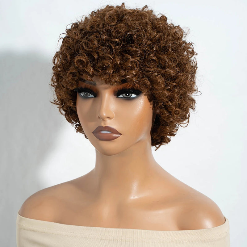 Lekker Black Short Pixie Cut Curly Bob 100% Human Hair Wigs For Women Brazilian Remy Hair Full Machine Made Glueless Daily Wigs