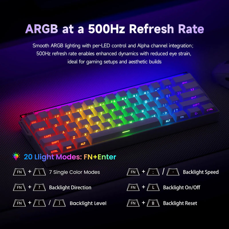 Veekos Shine60 HE Mechanical Keyboard Magnetic Switch 60% Wired/Wireless Gaming Keyboard AGRB Rapid Trigger 8K E-sport Keyboard