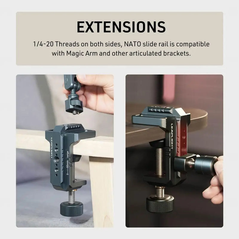 LEAPLIGHT Photography C Clamp with NATO 1/4" and 3/8" Hole for Photo Studio Video DSLR,Cameras Desktop Mount Tables Desk Clamps
