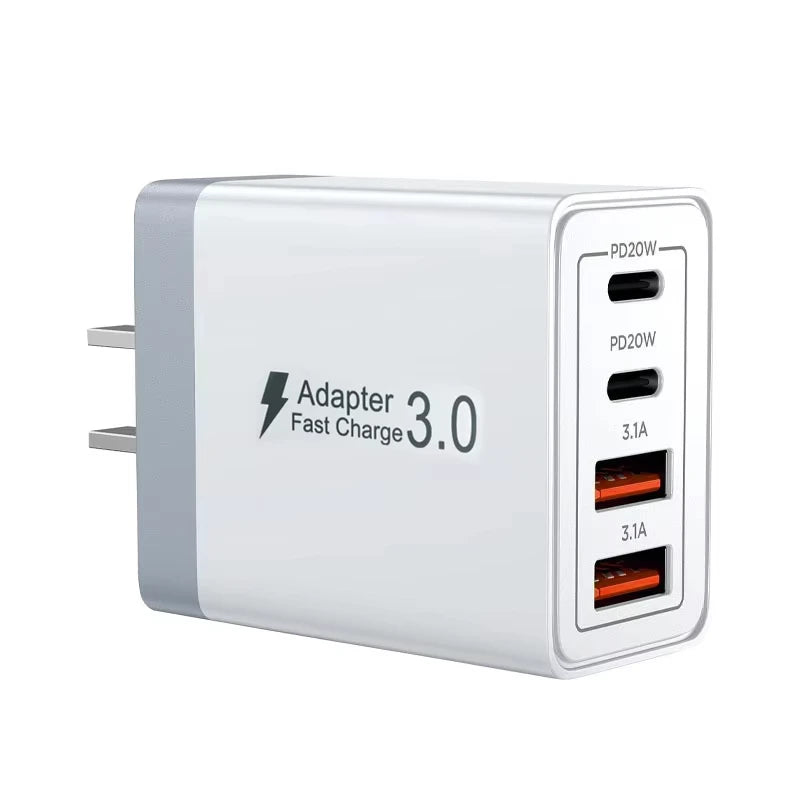 EU/UK/US/AU Wall Plug Multi-Port USB-C/USB-A Mobile Phone Charger, 40W Dual PD Fast Charging Block Adapter For iPhone Xiaomi