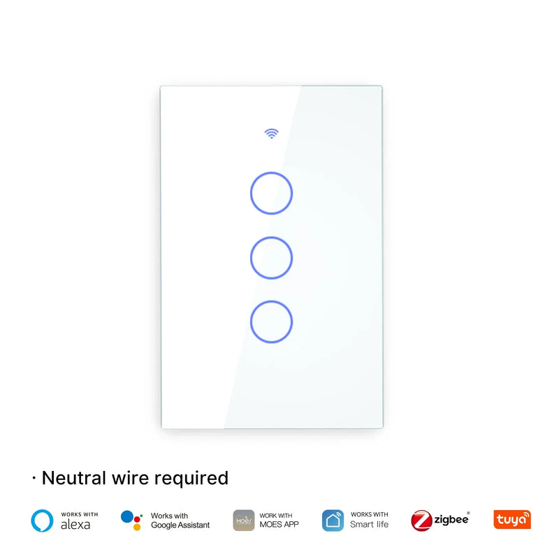 MOES Tuya ZigBee Light Switch Touch Glass Panel Fireproof Neutral Wire Required Remote Control Work With Alexa Google Home