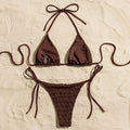 Solid Brown String Halter Triangle Micro Bikini Thong | SAMAG