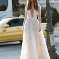Sexy Deep V Neck Elegant Wedding Dresses Boho Backless 3D - View 3 | SAMAG