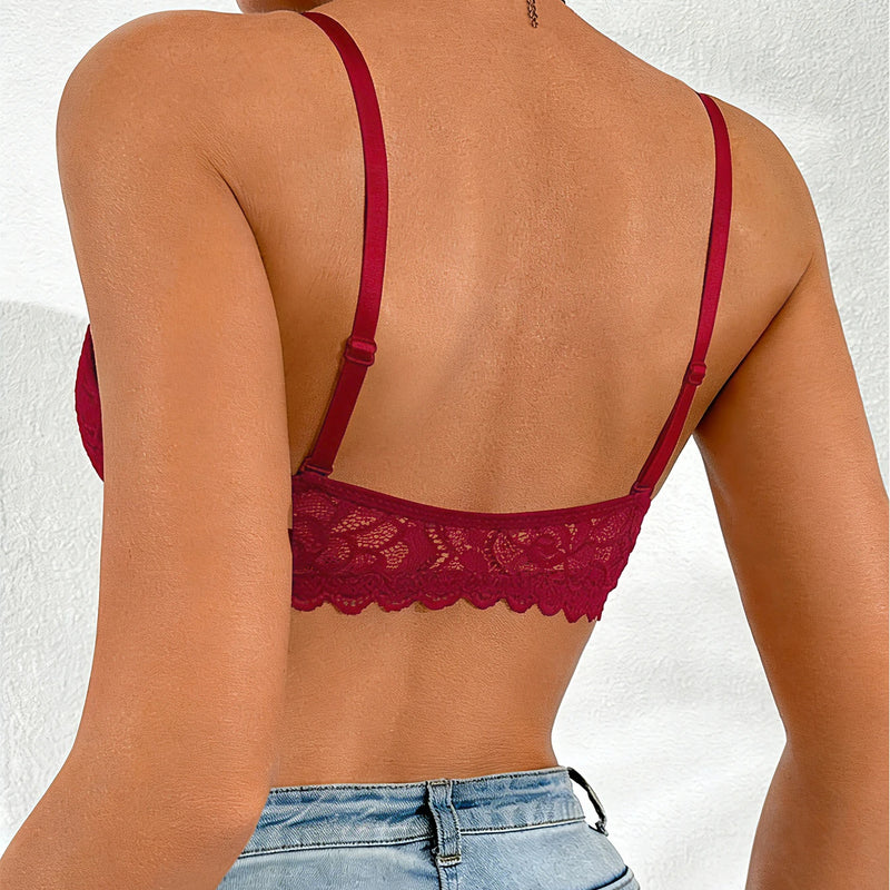 Women Lace Beauty Back Bra Front Closure Push Up Brassiere Breathable Mesh Back Wing Underwear Top