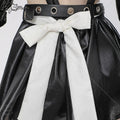 Meowcos Women Gothic Dark Maid Lingerie Set Black Sexy Bodysuit with Miniskirt and Stockings Cosplay Costumes
