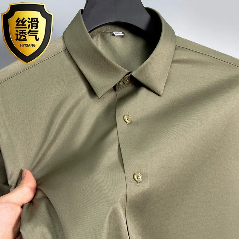 Summer shirt, men's white glossy non ironing wrinkle | SAMAG