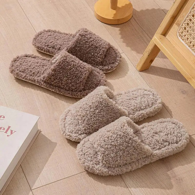 Casual Fluffy Women's Slippers Home Luxury Designer Woman Shoes Flats Fashion Fuzzy Fur Slides New Winter Plush Elegant Footwear