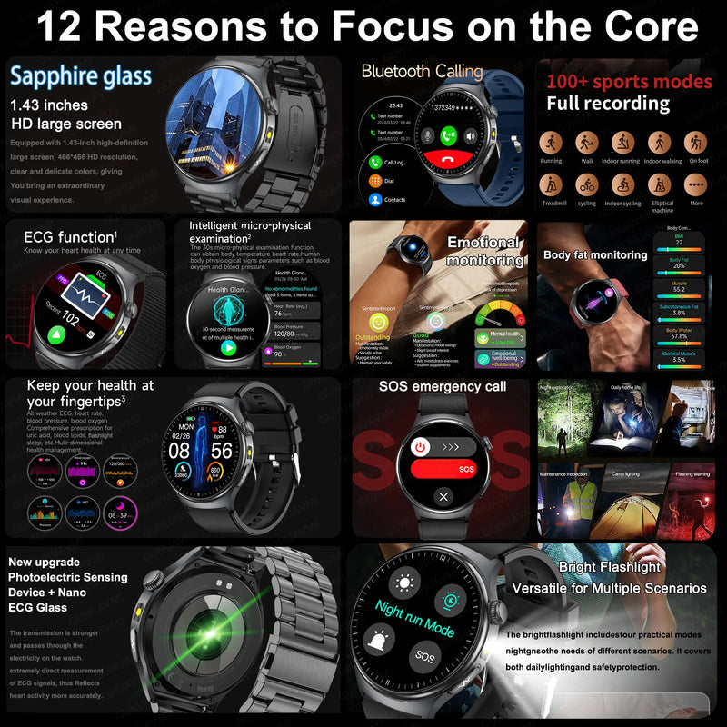 2026New AI-Diagnosis Care Smartwatch ECG+PPG Accurate Uric Acid Blood Pressure Body Fat Five organ Fitness Waterproof Smartwatch