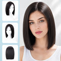 5x5 PU Silk Base Lace Front Wigs with Left Side Bangs Short Bob 100% Glue-Free Human Hair Wigs Silk Base Wigs For Women Color 2#