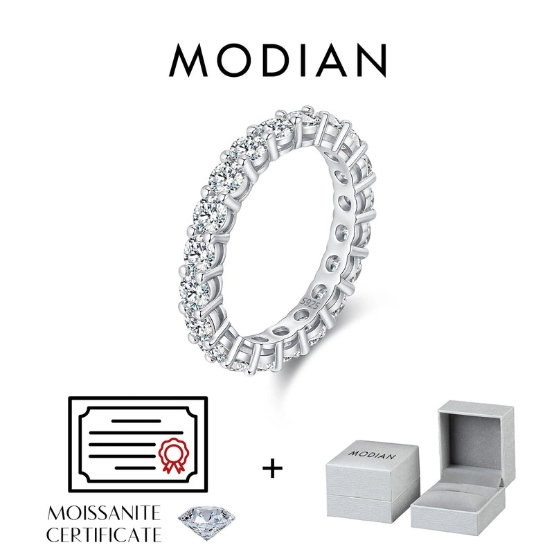 MODIAN Dazzling D Color Moissanite Eternity Band Rings 925 Sterling Silver Luxury Stackable Fashion Ring For Women Fine Jewelry
